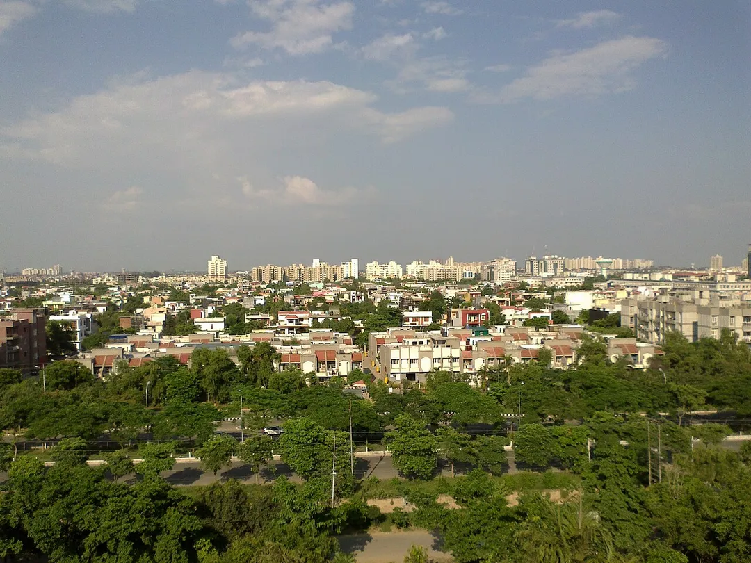 view of greater noida  taken from one of the buildings of greater noida.