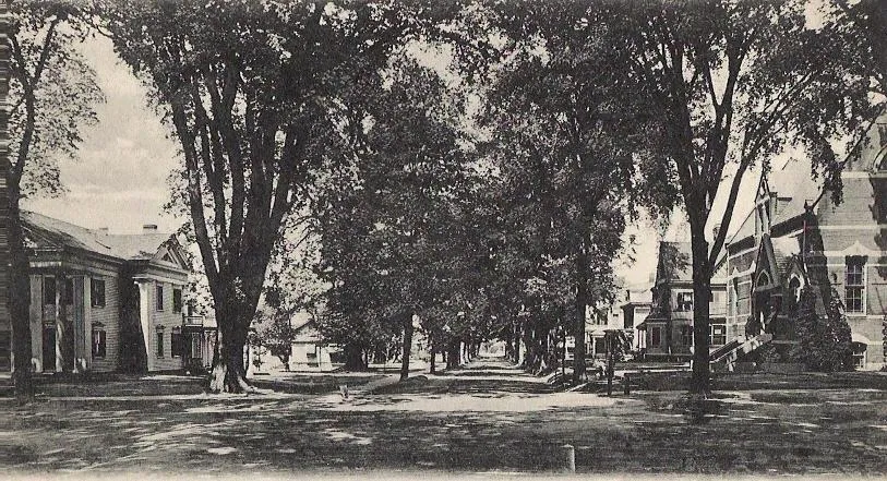 Franklin Street, Greenfield, MA; from a 1906 postcard published by Gaines &amp; Freshour. At right is the old Washburn Library.