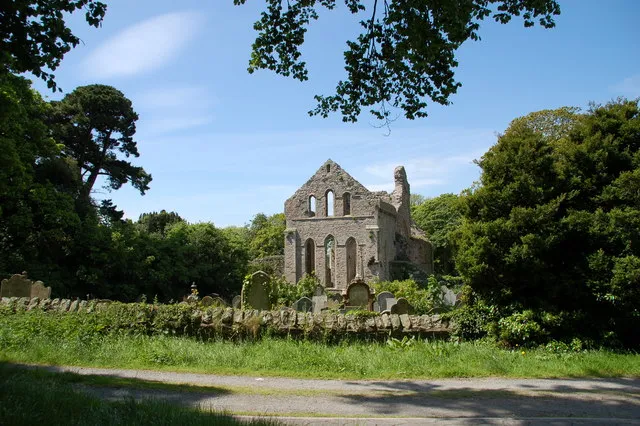 Grey Abbey, founded in 1193 by Affreca, daughter of Godred Olafsson, King of Mann and the Isles. Affreca was the wife of John de Courcy. It was dissolved in 1541.[1]