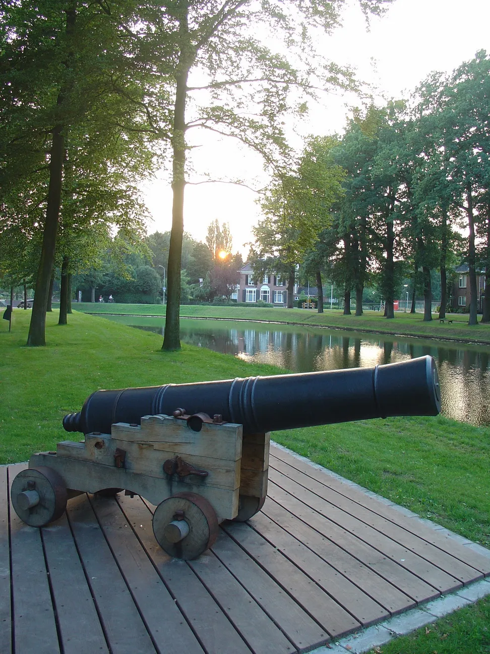 Town canals with newly forged canons in Groenlo, the Netherlands.