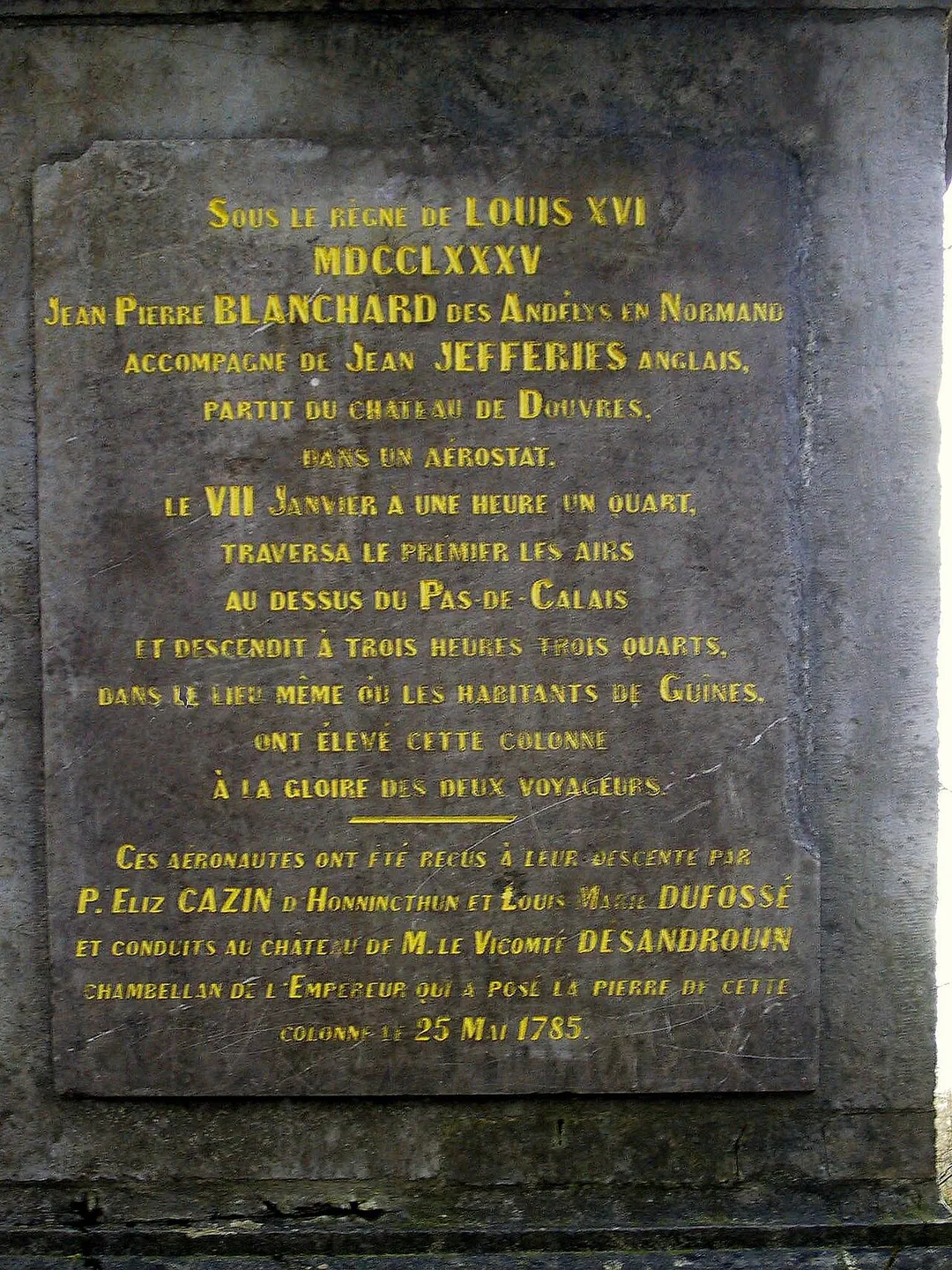La plaque de la colonne Blanchard