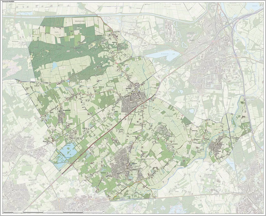 Topografische gemeentekaart. Resolutie: 400 pixels/km.
Kaartbeeld samengesteld uit de open geodata van de Top10NL en Top25namen (Kadaster), Creative Commons-BY licentie. Gebouwvlakken uit open geodata BAG extract. Wegen uit de OpenStreetMap, OpenStreetMap community. Reliëfschaduw uit de Actuele Hoogtekaart AHN2.

Samenstelling en kleurenschema: Jan-Willem van Aalst, met QGIS. Zie ook de Legenda.