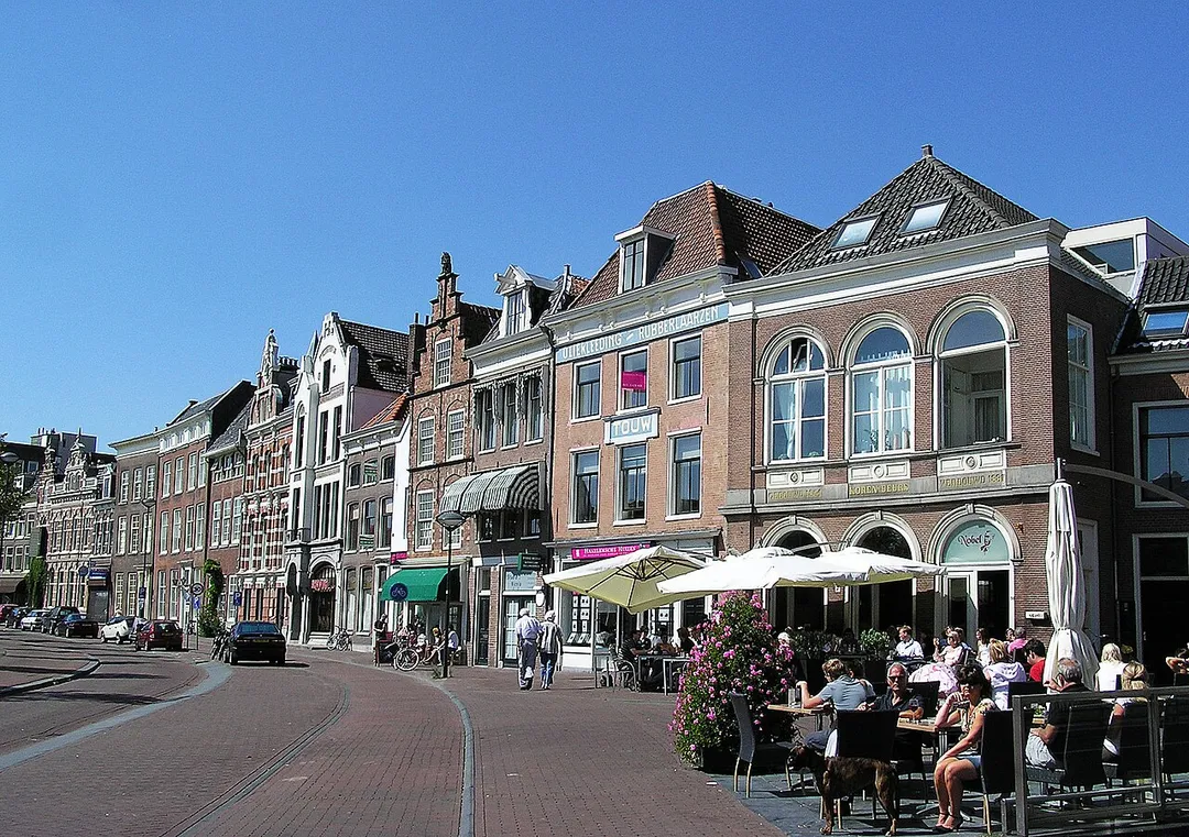 Street Spaarne at the river Spaarne in Haarlem, Netherlands