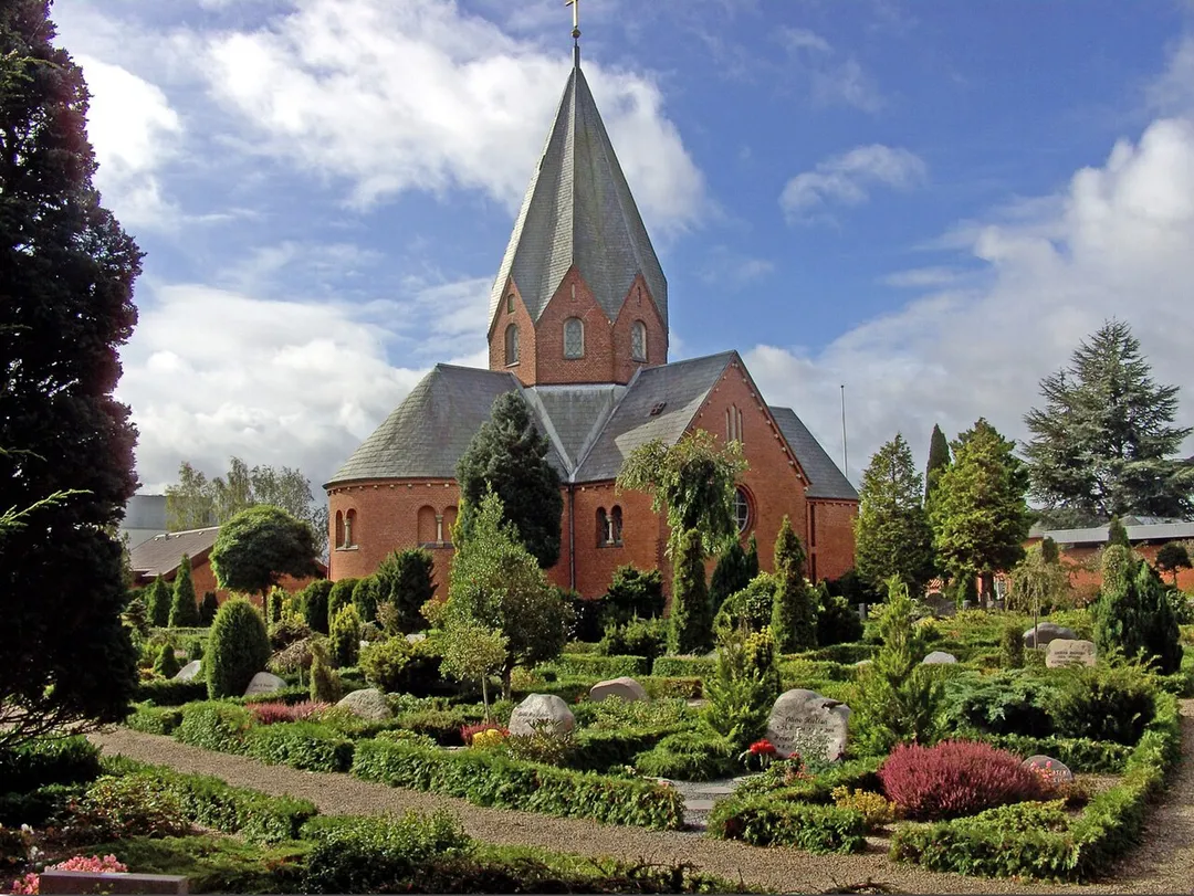 Hadsund church in Mariagerfjord from north east