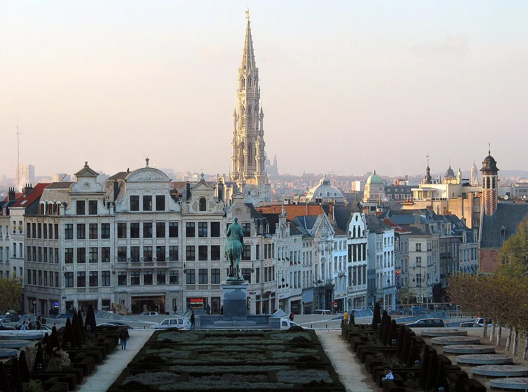 Brussels  (Belgium), the City Hall and the center of the old town seen from the Mont des Arts.