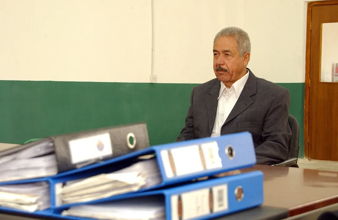 Ali Hassan al-Majid (Codenamed: Chemical Ali); 041218-F-8946M-008 Baghdad, Iraq (Dec. 18, 2004) - An investigative hearing is held for Ali Hassan al-Majid, also known as "Chemical Ali", in Baghdad, Iraq. The hearing is part of the on going process held by the Iraqi Special Tribunal to bring former regime leadership to justice. Presiding over the hearing is Chief Investigative Judge Ra'id Juhi of the Iraqi Special Tribunal. U.S. Air Force photo (RELEASED)