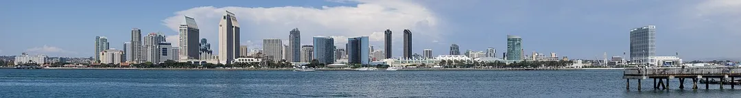 Panoramic view over San Diego photographed from the Coronado Ferry Landing near Centennial Park