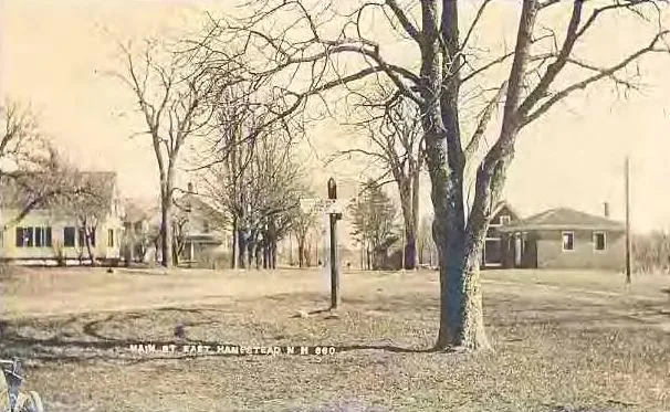 Main Street in 1914, East Hampstead, NH; from an old postcard.