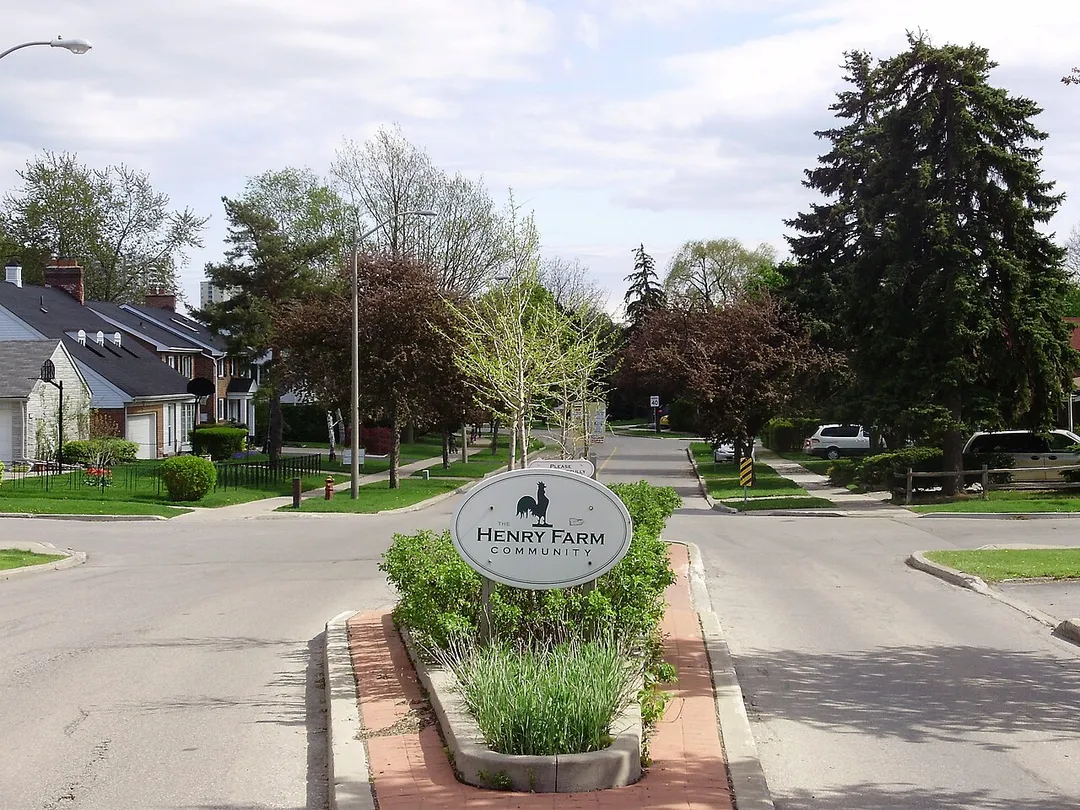 Looking south along Shaughnessy Avenue as it enters the neighbourhood of Henry Farm in North York, Ontario, Canada.