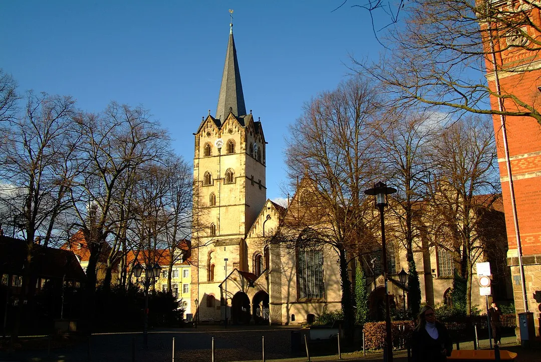 The Muensterkirche in in town of Herford, District of Herford, North Rhine-Westphalia, Germany. During the middleages it was a famous monastery for the education of upperclass daughters. The photo shows the south side of the building.