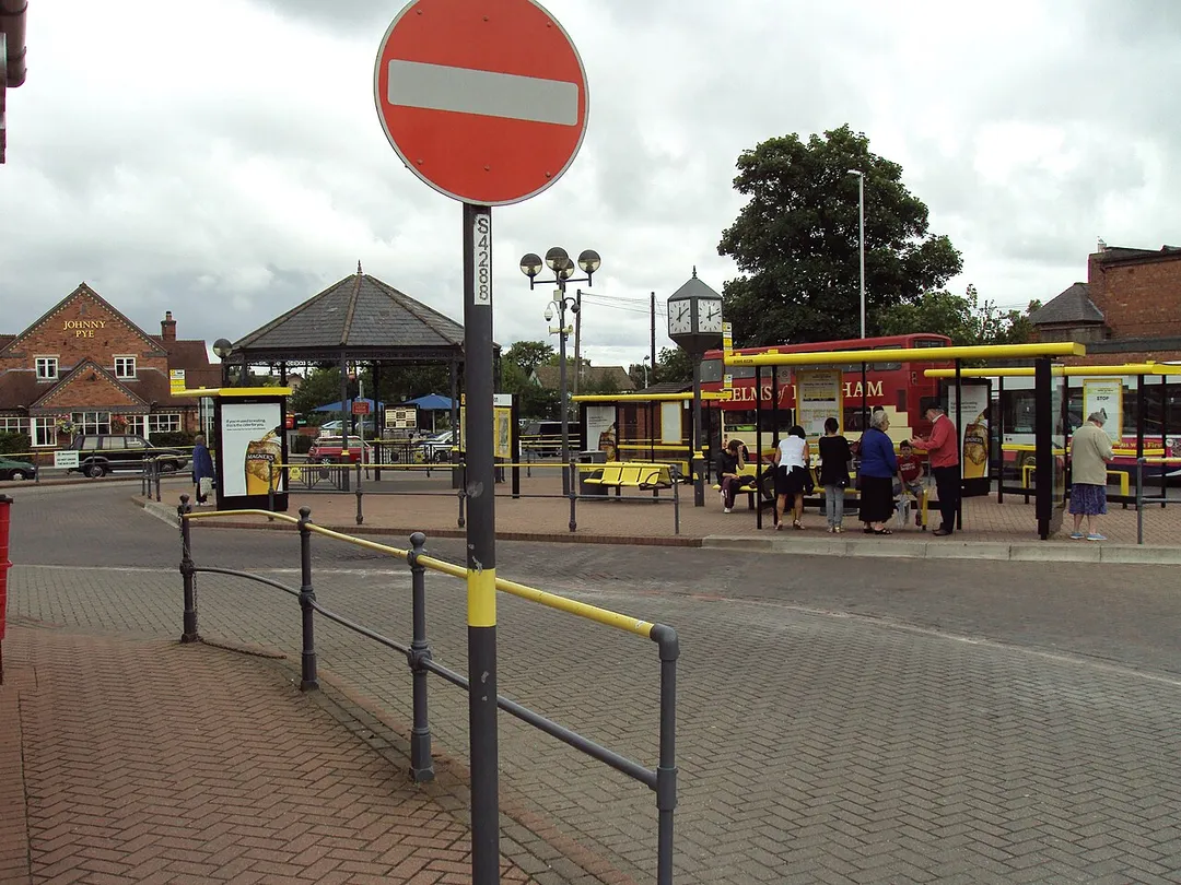 Heswall bus station off the A540 Telegraph Road at Heswall, Wirral, England. Johnny Pye pub is in the background.