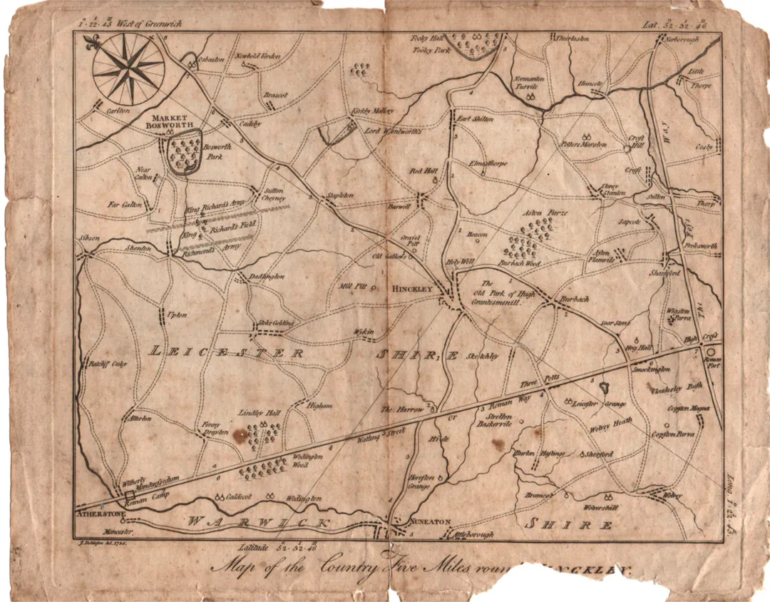 Map of Hinckley, Leicestershire. Engraving dated 1786