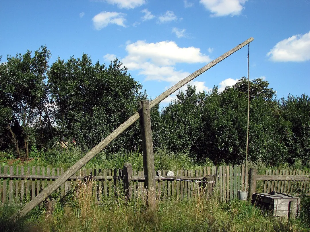Water well with shadoof. Still in use in 2007. Biely Liasok, Belarus.