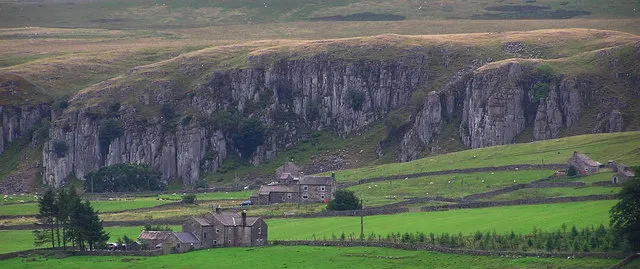 Holwick Scars. Part of the 'Whin Sill' geological feature (refer Whin_Sill ). Taken from north of the River Tees above Bowlees.