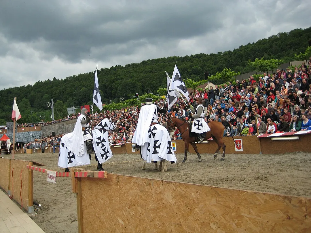 Actors playing the role of Teutonic Knights at the Maximilian Ritterspiele in Horb am Neckar, Germany, June 2010.  Photo taken by W. B. Wilson.