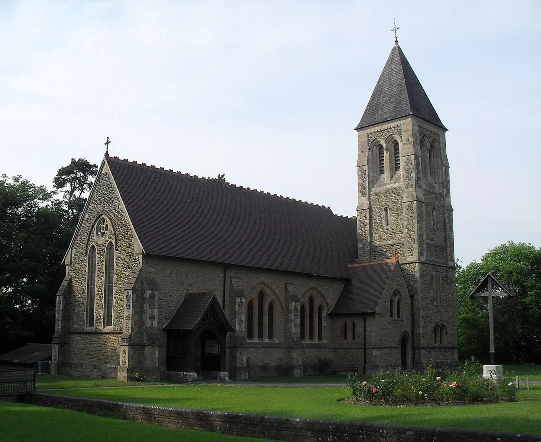 All Saints Church, Crawley Road, Roffey, District of Horsham, West Sussex, England.  A large sandstone church built to serve this Victorian suburb of Horsham.  It was designed in 1878 by Sir Arthur Blomfield, and is listed at Grade II by English Heritage (IoE Code 490135)