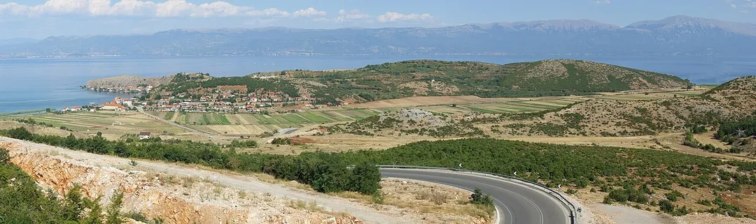 Albania - village Lin and Lake Ohrid.