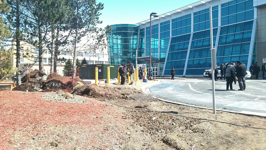 Hudson and Rex in the process of filming on the MUN St. John's campus, April 14th, 2019.