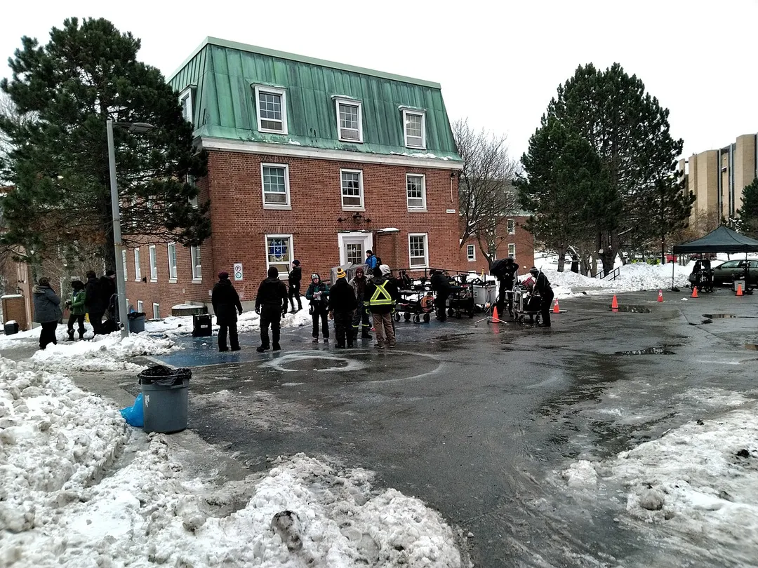 Hudson and Rex filming on site at Paton College, Memorial University of Newfoundland. Taken 2018.12.15.