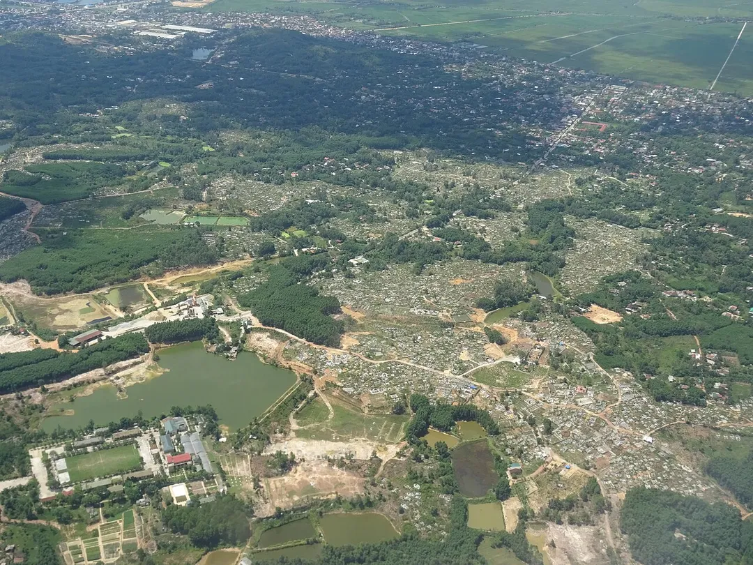 View of Thủy Phung, Hương Thủy from a plane flying from Phu Bai International Airport to Noi Bai International Airport.