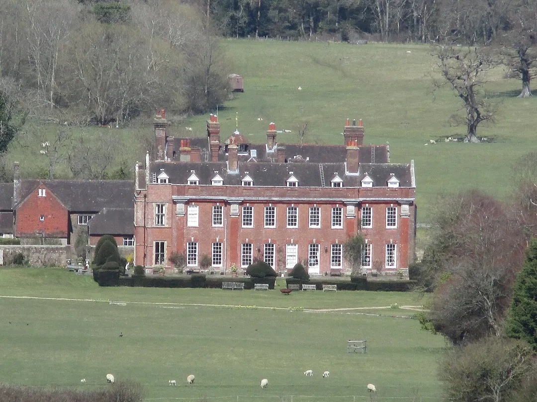 Danny House, one mile south of Hurstpierpoint, West Sussex.  Seen from a point half a mile to the south on the northern slopes of Wolstonbury Hill.