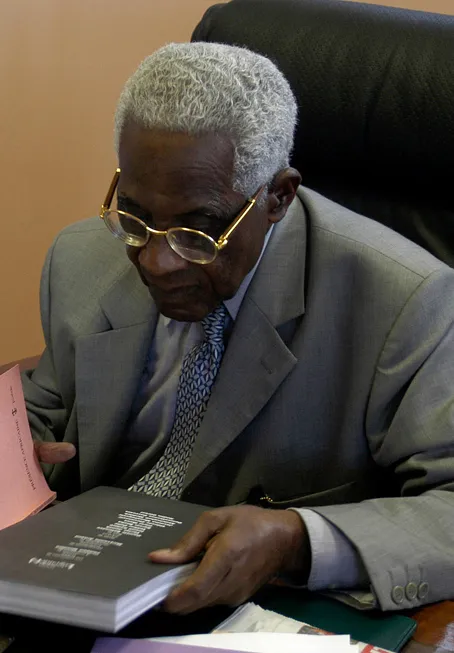 Martinican poet and politician Aimé Césaire with Philippe Mouillon, artist