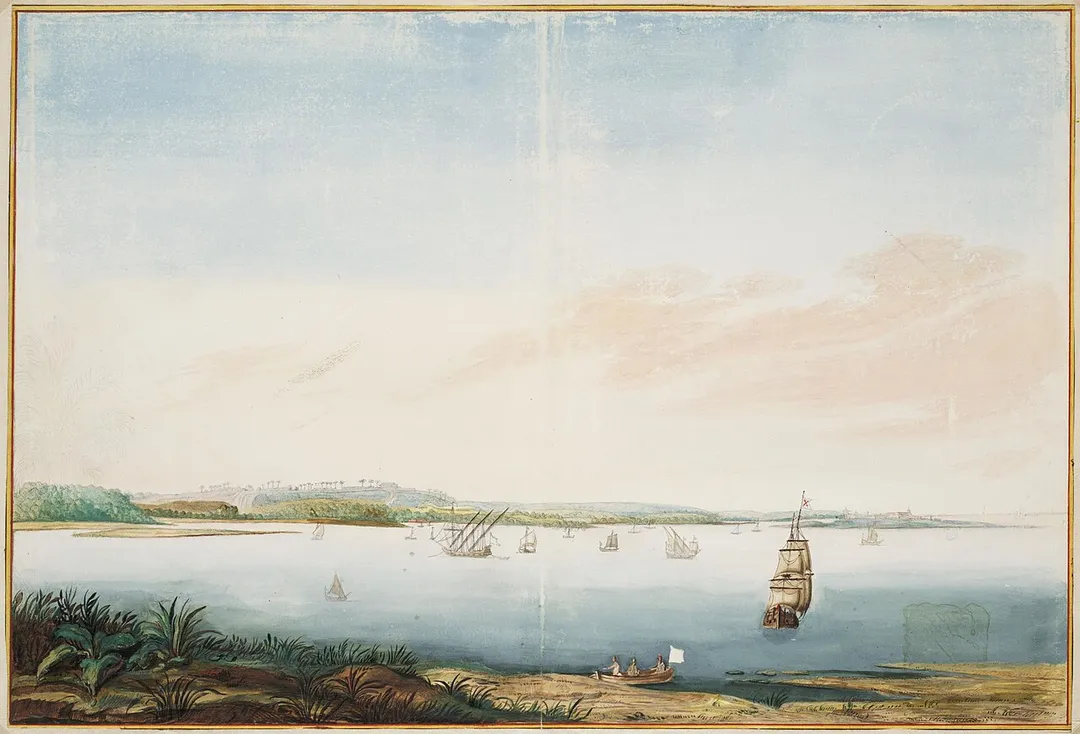 Title in the Leupe catalogue (NA): Gezicht op [...].
View of Tamaraca.
Compare with Casper Barlaeus, 'Rervm per octennivm in Brasilia', Koninklijke Bibliotheek inv. nr. 1043 B14 opposite p. 53.

Remarks: the plate is included in the Vingboons Atlas.