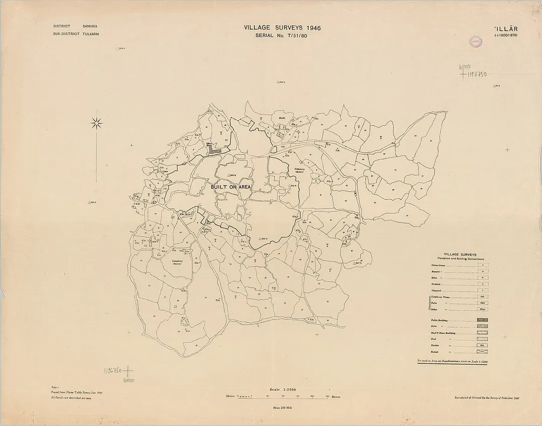 Survey of Palestine village maps, showing village land or built up area (BOA)