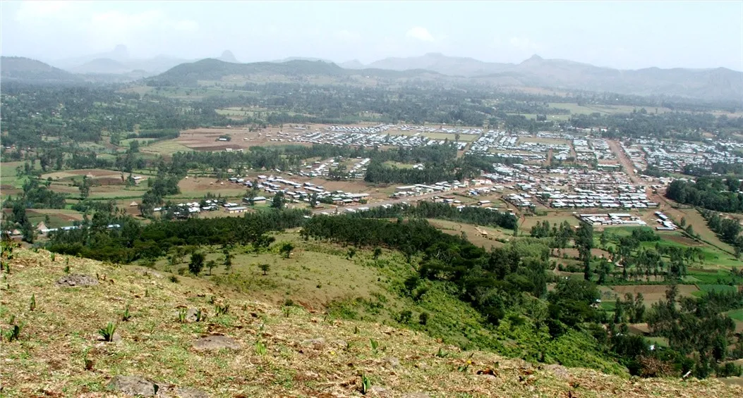 Injibara (Kosober) town in Ethiopia viewed from the south-east