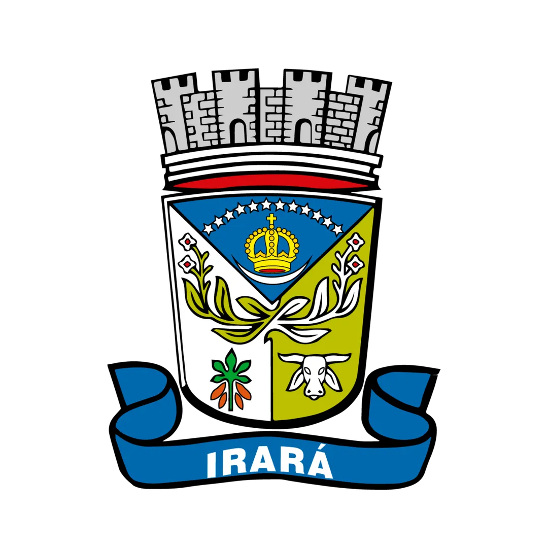 A coroa no triângulo é símbolo de poder de domínio e de município; o escudo samnítico é herança dos cânones portugueses. Ainda no triângulo, há uma meia lua e doze estrelas, símbolo heráldico da Nossa Senhora da Purificação, protetora e padroeira do município. Os ramos de fumo simbolizam a tradicional riqueza agrícola do município. Na base do escudo o pé de mandioca e a cabeça de touro atestam o valor da agricultura e a pecuária de Irará.