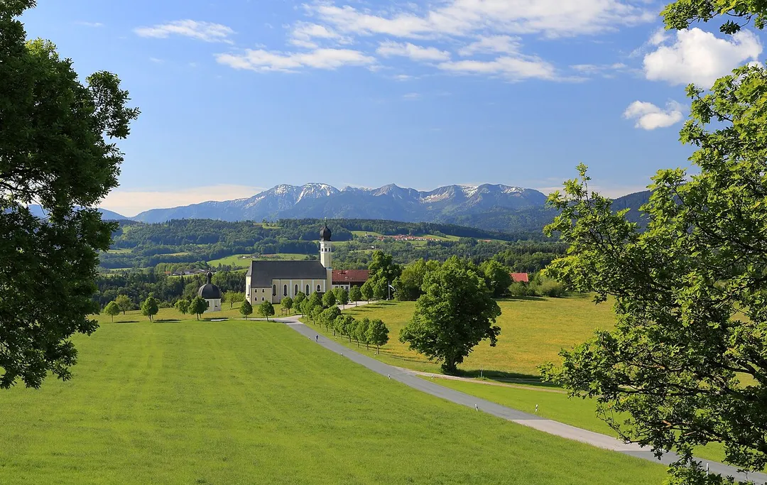 St. Marinus and Anian, Wilparting (Irschenberg), Bavaria, as seen from the north.