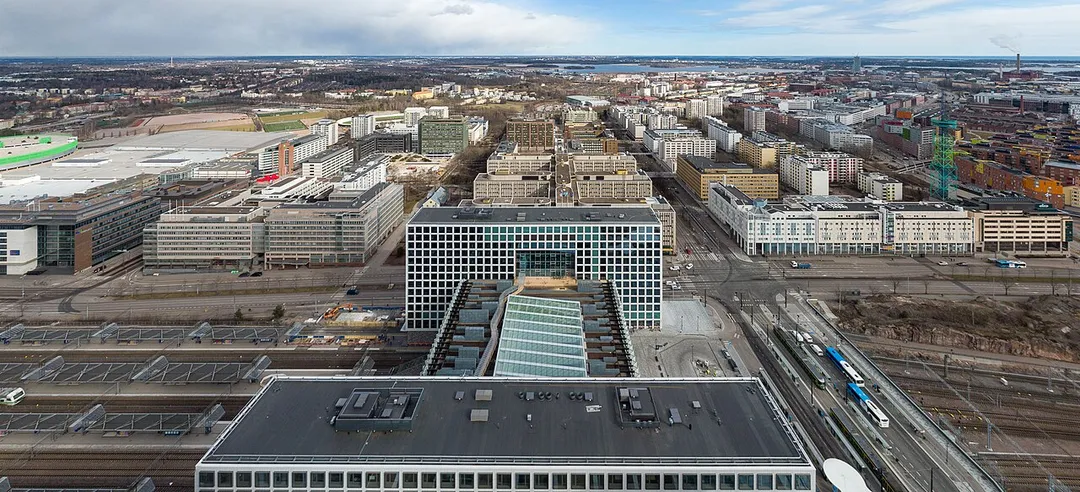 Aerial photgraph of Itä-Pasila, eastern half of the Pasila district of Helsinki, Finland.