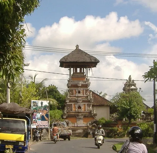 View of the temple tower looking North along Jalan Trenggana.