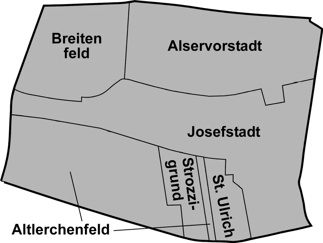 Map of Josefstadt with former Vorstädte