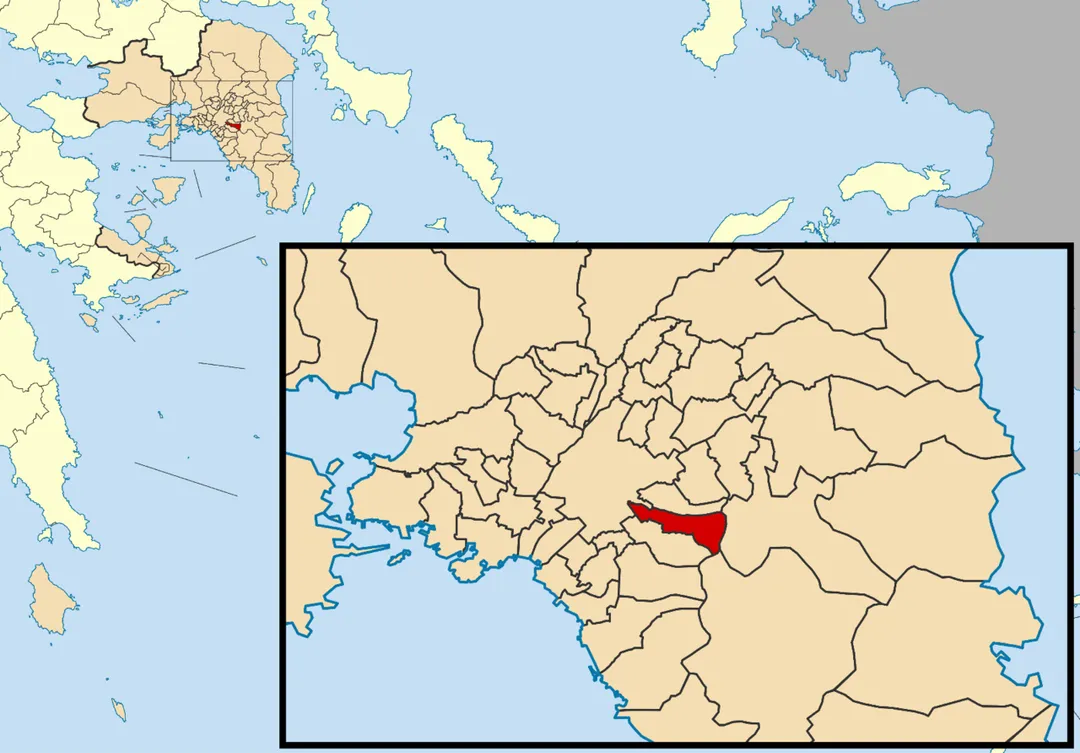 Locator map for Kesariani municipality in Greek region Attica (2011)
