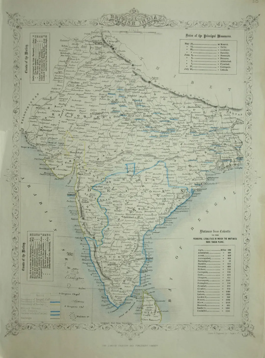 A post 1857 map by John Tallis focused on the events of the Rebellion.
The author has spelled Kalyan as Calliannee. This is because most indian languages are phonetic.