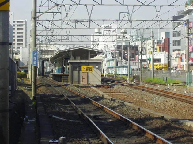Kamifukuoka Station on the Tobu Tojop Line, viewed from the level crossing to the south-east of the station