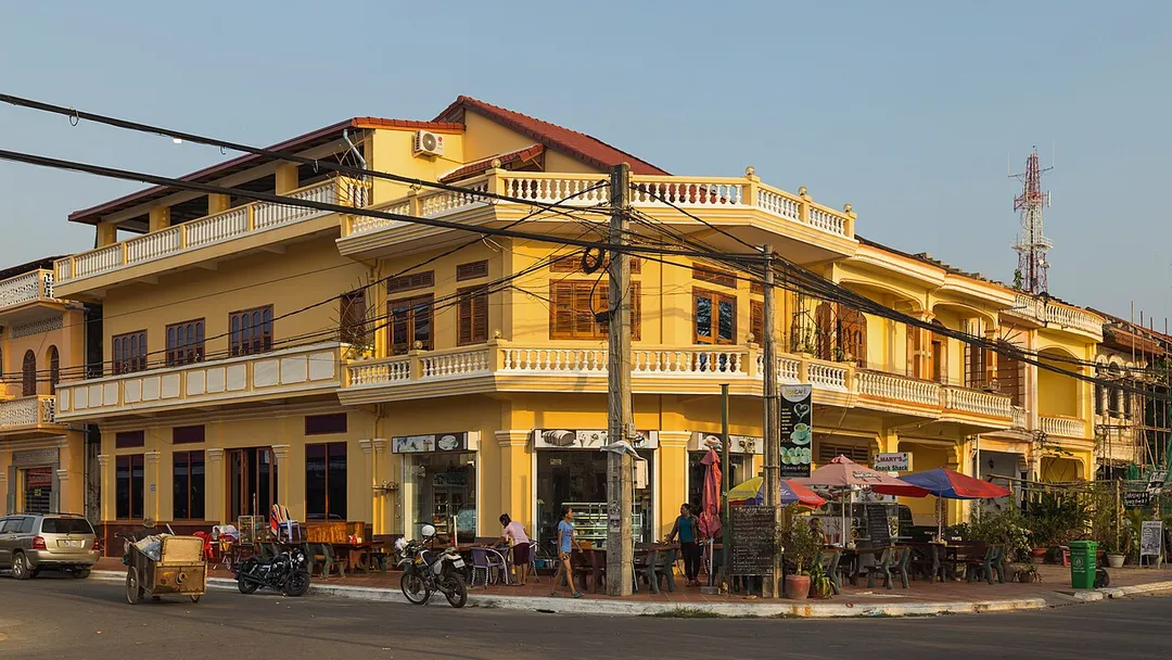 Building with shops. Kampot, Cambodia.