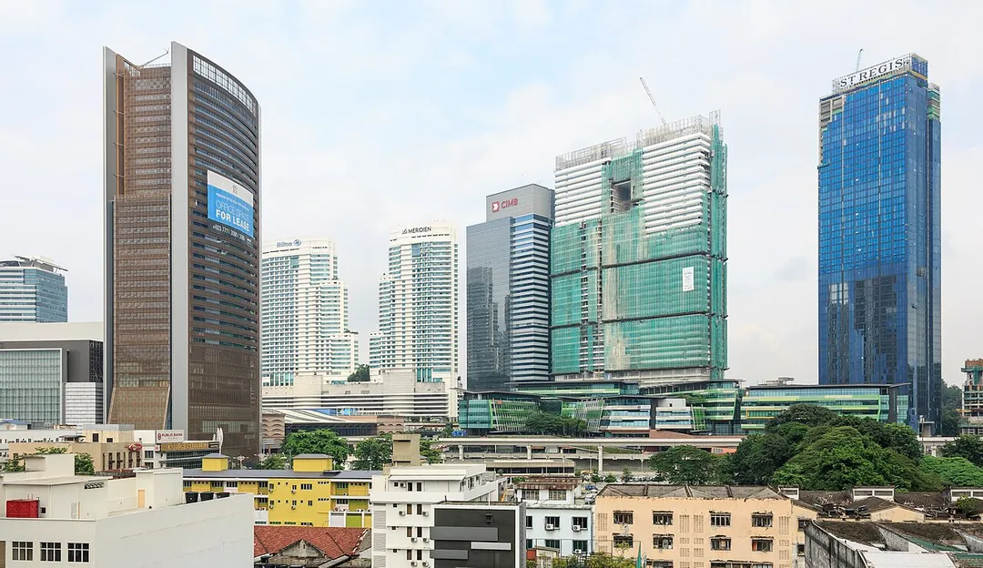 Kuala Lumpur, Malaysia: Skyline at KL Sentral, comprising Hilton Hotel, Hotel LeMeridien, CIMB Investment Bank Headquarters, Quill 16, St. Regis Hotel and Residences