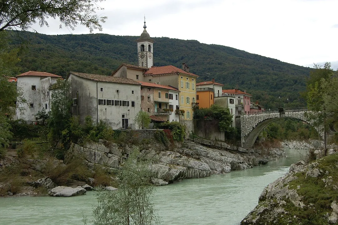 Kanal ob Soči with Soča (Italian: Isonzo) river, Primorska region, Slovenia