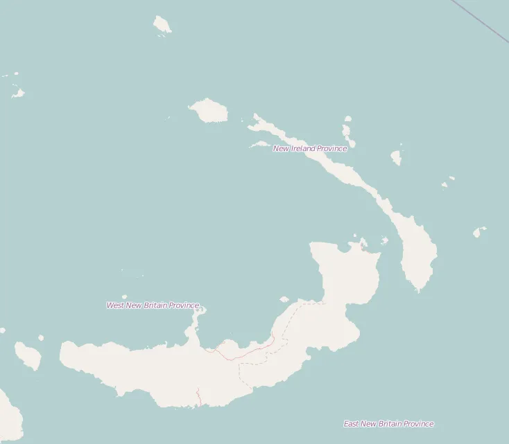 Map of New Britain and Ireland, Papua New Guinea
Geographic limits of the map:

N: -1.12°
S: -6.75°
W: 147.56°
E: 154.03°

 This file is licensed under the Creative Commons Attribution-Share Alike 2.0 Generic license.
You are free:
to share – to copy, distribute and transmit the work
to remix – to adapt the work
Under the following conditions:
attribution – You must give appropriate credit, provide a link to the license, and indicate if changes were made. You may do so in any reasonable manner, but not in any way that suggests the licensor endorses you or your use.
share alike – If you remix, transform, or build upon the material, you must distribute your contributions under the same or compatible license as the original.https://creativecommons.org/licenses/by-sa/2.0CC BY-SA 2.0 Creative Commons Attribution-Share Alike 2.0 truetrue
