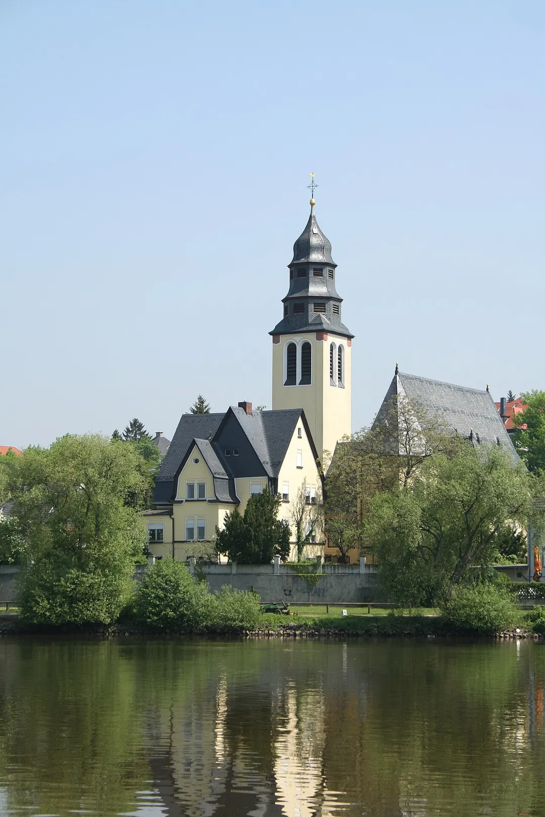 Herz-Jesu-Kirche viewed from Frankfurts riverside of Main