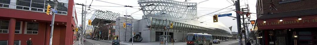 The corner of McCaul and Dundas Streets, with the AGO and OCAD visible.
