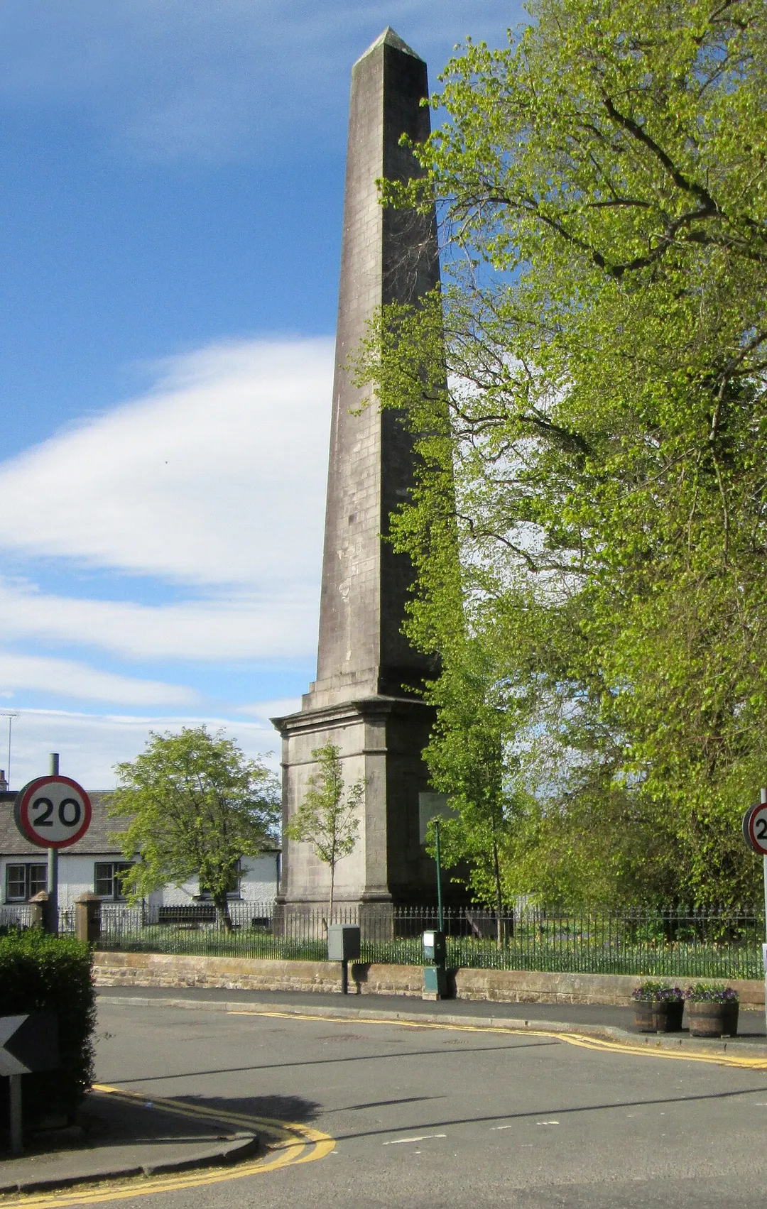 The Buchanan Obelisk in  Killearn commemorates the nearby 1506 birthplace of George Buchanan; historian, scholar and tutor to the young King James VI of Scotland.