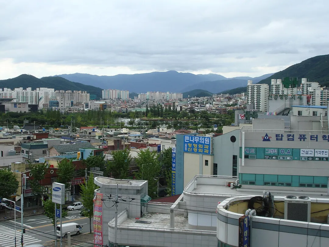 View of the west side of downtown Gimhae, South Gyeongsang, South Korea