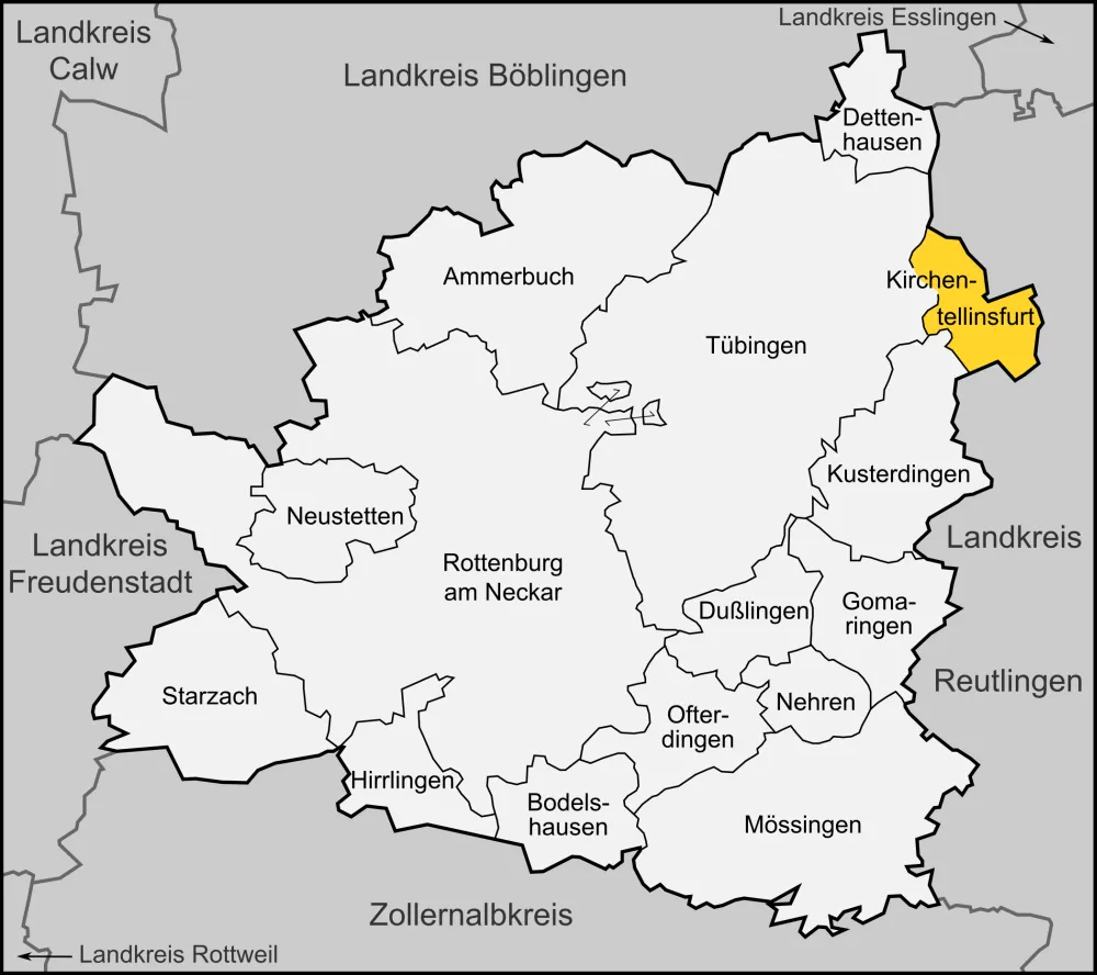 Karte der Gemeinde Kirchentellinsfurt im Landkreis Tübingen