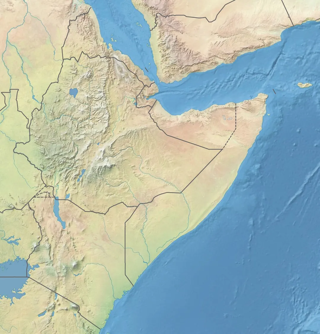 Physical map of the Horn of Africa, for geolocation purposes