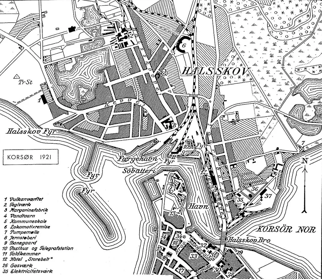 Stadtplan Korsør 1921