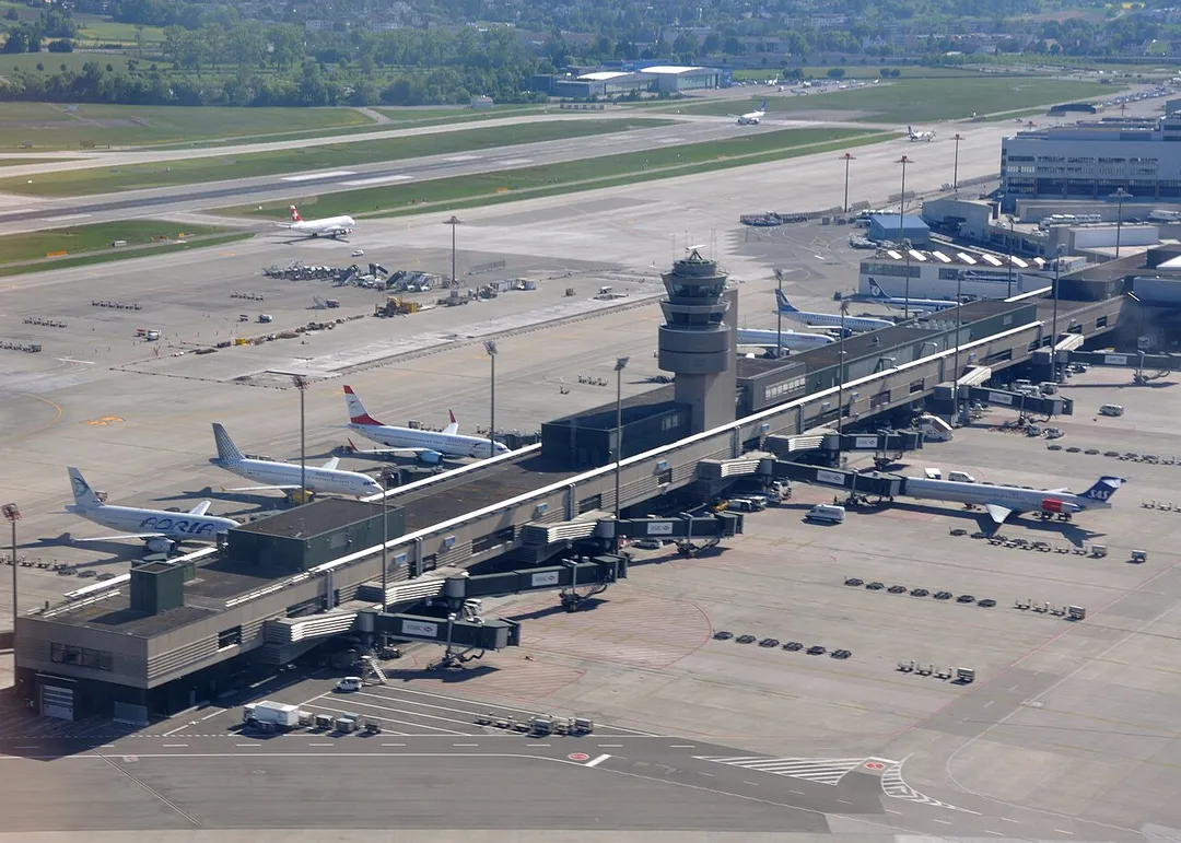 Switzerland,  Canton of Zürich, Zurich International Airport while climbing out from runway 16