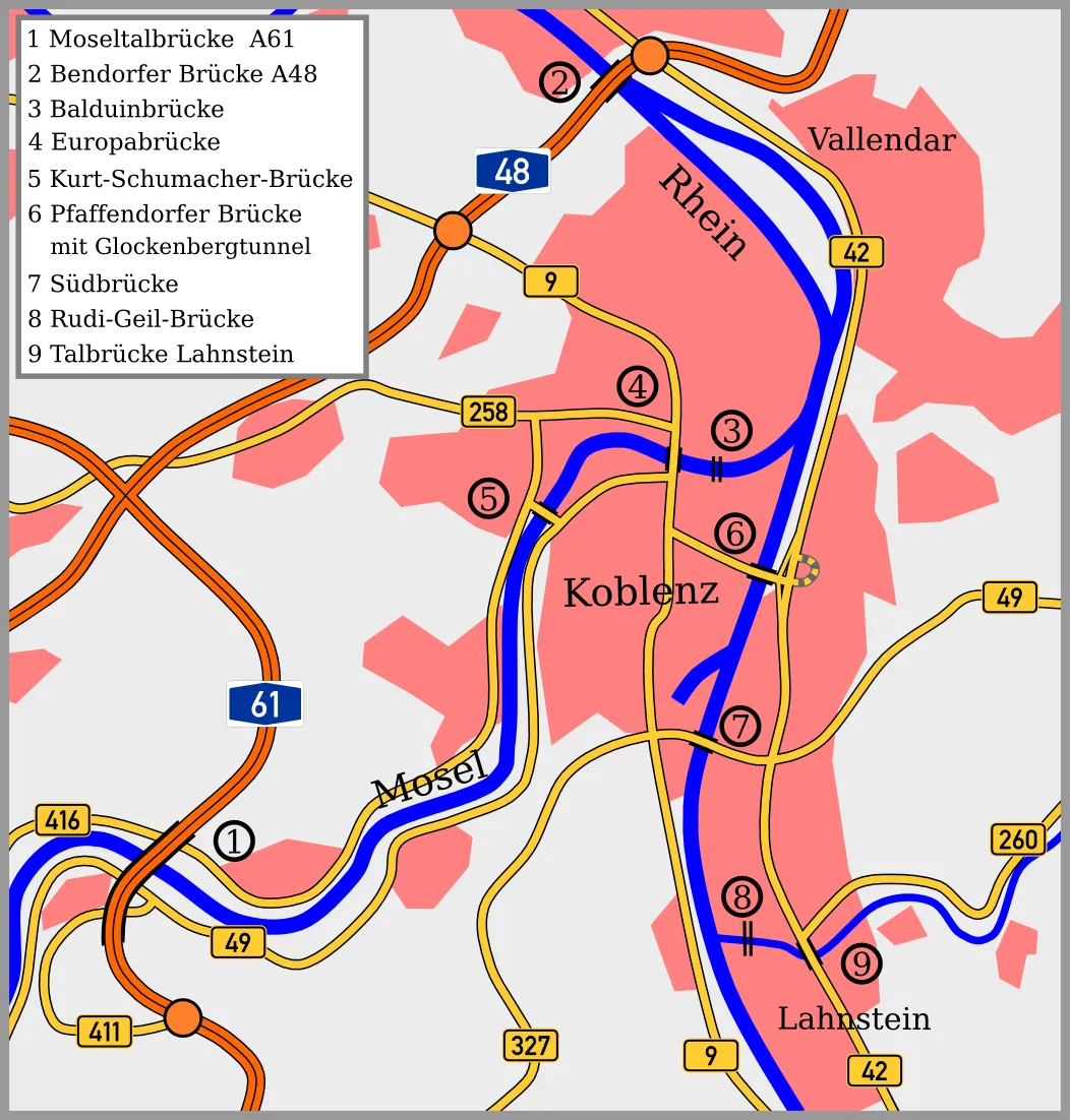 Roads and Brigdes in the area of Koblenz (Germany)